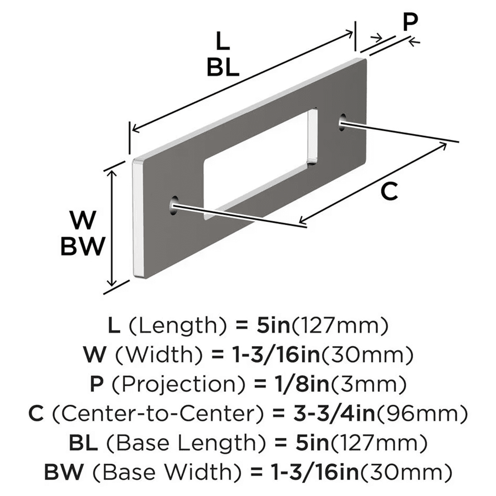 96mm Medora Rectangle Cabinet Pull Backplate, Polished Nickel Alt 1 - Image