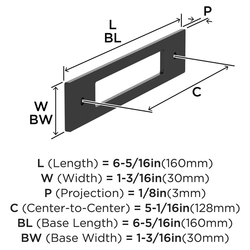 128mm Medora Rectangle Cabinet Pull Backplate, Matte Black Alt 1 - Image