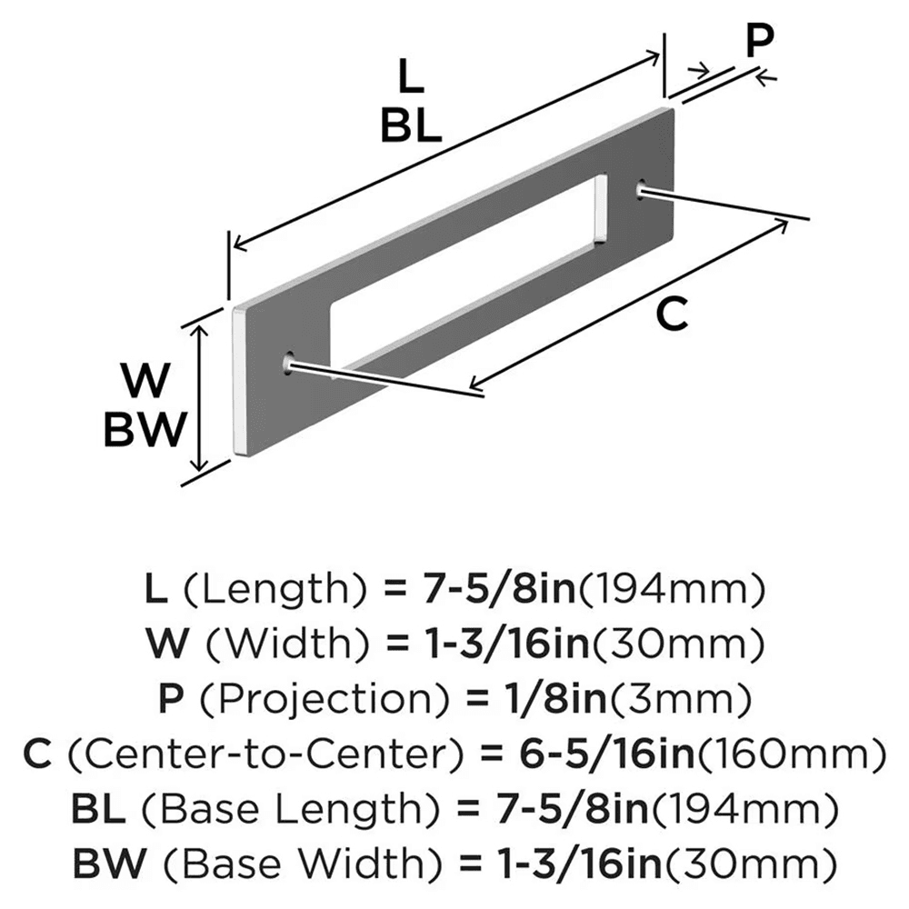 160mm Medora Rectangle Cabinet Pull Backplate, Polished Chrome Alt 1 - Image