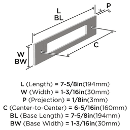 160mm Medora Rectangle Cabinet Pull Backplate, Satin Nickel Alt 1 - Image