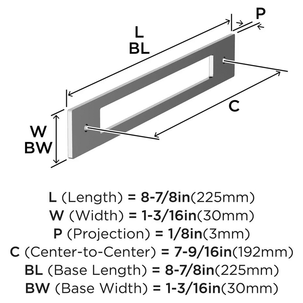 192mm Medora Rectangle Cabinet Pull Backplate, Polished Chrome Alt 1 - Image