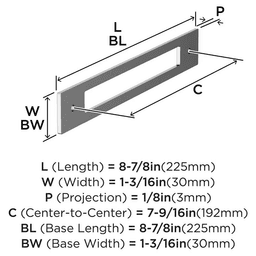 192mm Medora Rectangle Cabinet Pull Backplate, Polished Chrome Alt 1 - Image