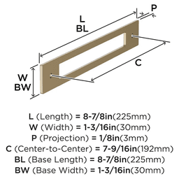192mm Medora Rectangle Cabinet Pull Backplate, Golden Champagne Alt 1 - Image