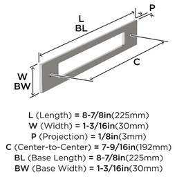192mm Medora Rectangle Cabinet Pull Backplate, Satin Nickel Alt 1 - Image