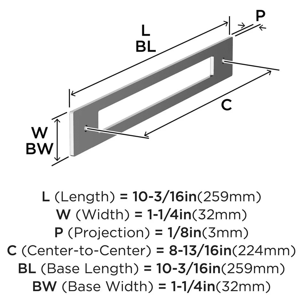 224mm Medora Rectangle Cabinet Pull Backplate, Polished Chrome Alt 1 - Image