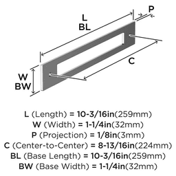 224mm Medora Rectangle Cabinet Pull Backplate, Polished Chrome Alt 1 - Image