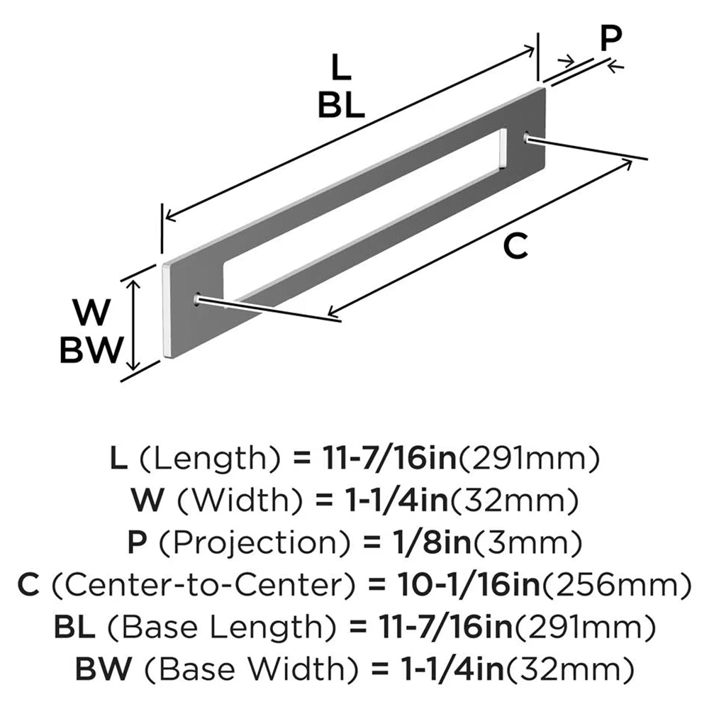 256mm Medora Rectangle Cabinet Pull Backplate, Polished Chrome Alt 1 - Image