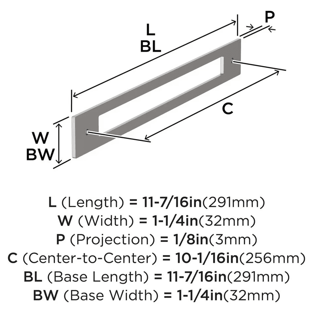 256mm Medora Rectangle Cabinet Pull Backplate, Satin Nickel Alt 1 - Image
