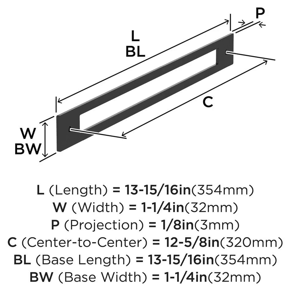 320mm Medora Rectangle Cabinet Pull Backplate, Matte Black Alt 1 - Image
