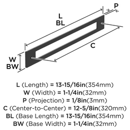 320mm Medora Rectangle Cabinet Pull Backplate, Matte Black Alt 1 - Image