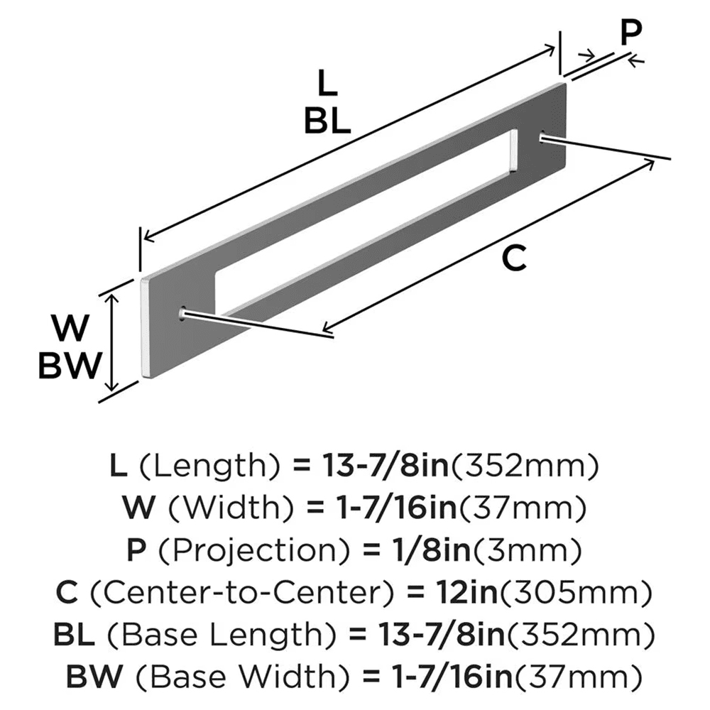 305mm Medora Rectangle Appliance Pull Backplate, Polished Chrome Alt 1 - Image