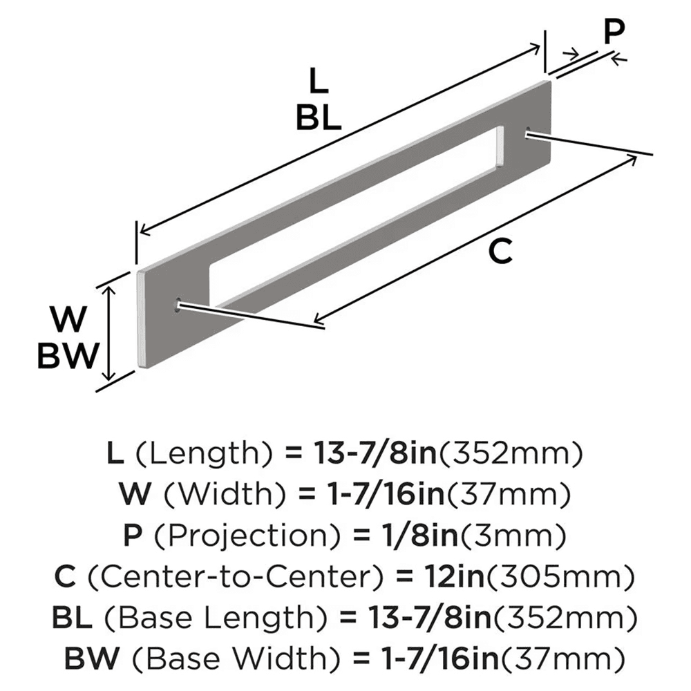 305mm Medora Rectangle Appliance Pull Backplate, Satin Nickel Alt 1 - Image