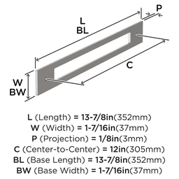 305mm Medora Rectangle Appliance Pull Backplate, Satin Nickel Alt 1 - Image