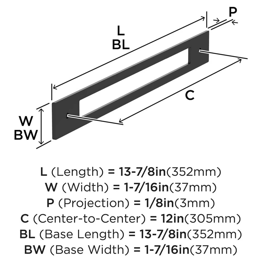 305mm Medora Rectangle Appliance Pull Backplate, Matte Black Alt 1 - Image