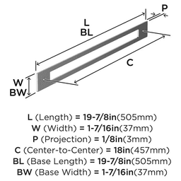 457mm Medora Rectangle Appliance Pull Backplate, Polished Chrome Alt 1 - Image