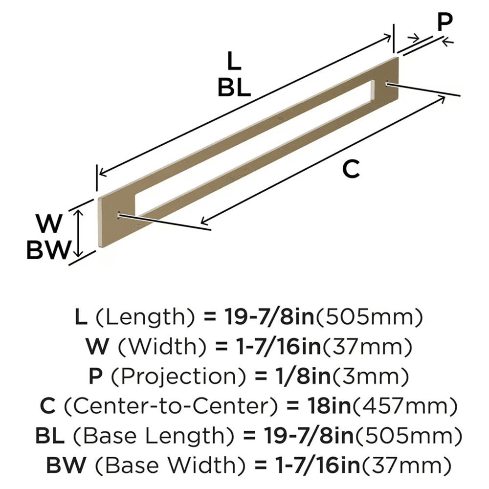 457mm Medora Rectangle Appliance Pull Backplate, Golden Champagne Alt 1 - Image