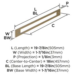 457mm Medora Rectangle Appliance Pull Backplate, Golden Champagne Alt 1 - Image