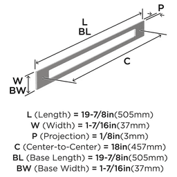 457mm Medora Rectangle Appliance Pull Backplate, Satin Nickel Alt 1 - Image