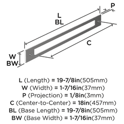 457mm Medora Rectangle Appliance Pull Backplate, Polished Nickel Alt 1 - Image