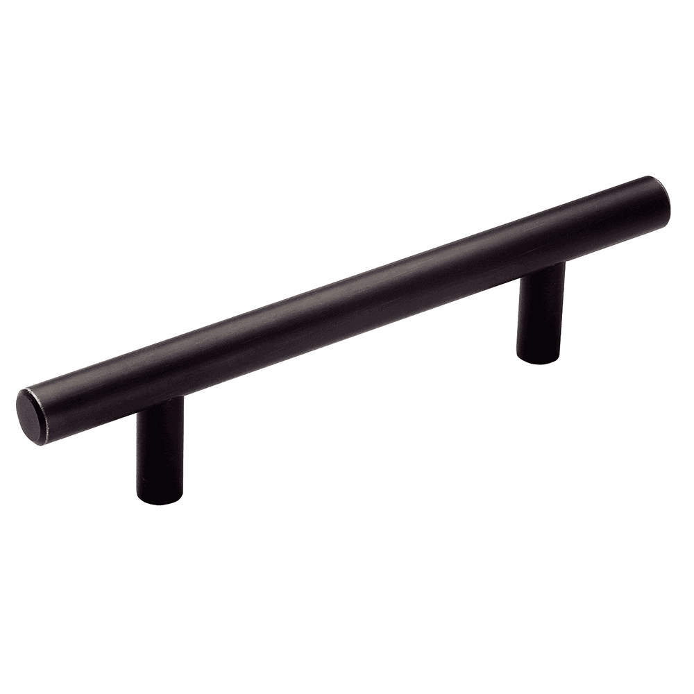 Amerock 3-3/4" T-Bar Pull in Oil-Rubbed Bronze finish on a dark wood cabinet