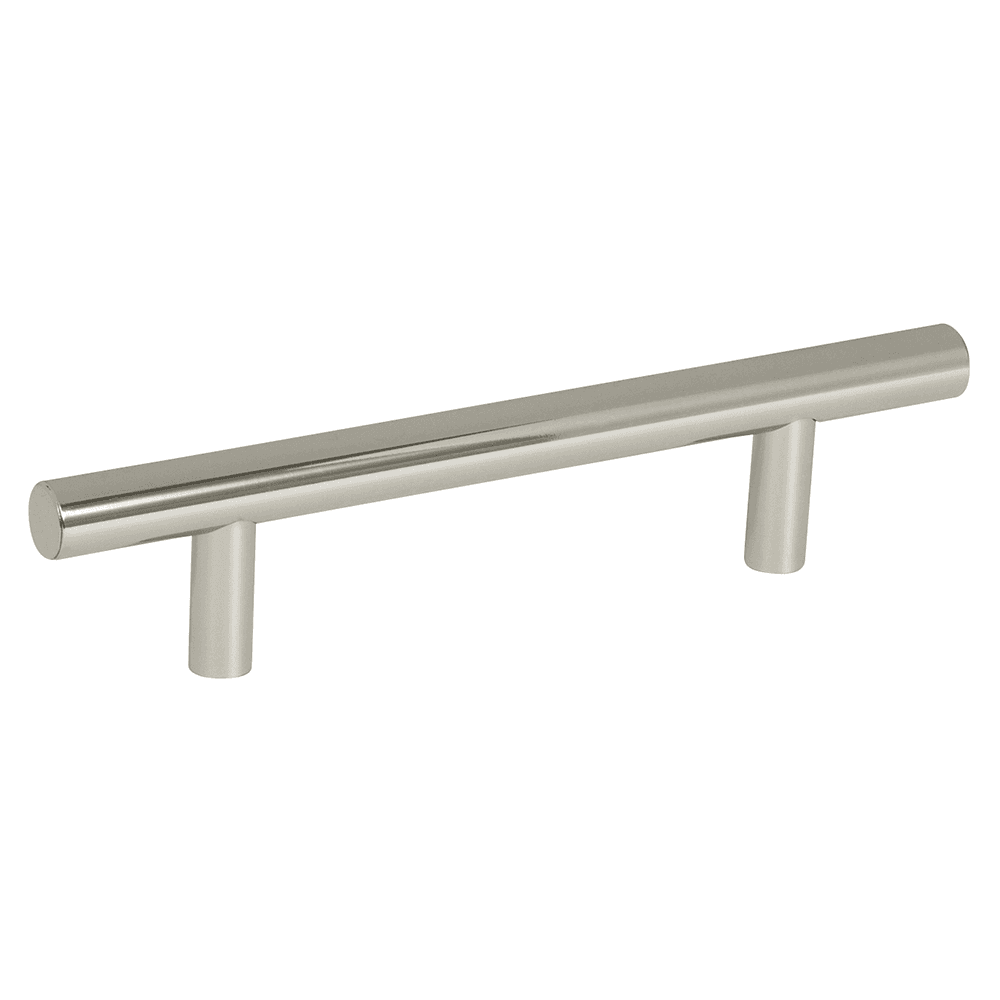 Amerock 3-3/4" T-Bar Pull in Polished Nickel finish on white cabinet