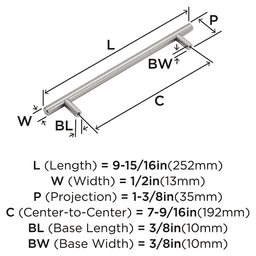 192mm Bar Pulls Cabinet Pull, Satin Nickel Alt 1 - Image
