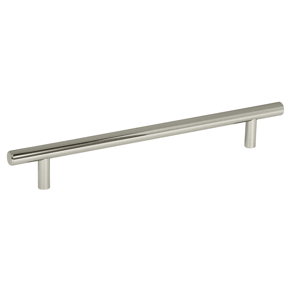 Amerock 7-9/16" T-Bar Pull in Polished Nickel finish on white cabinet door