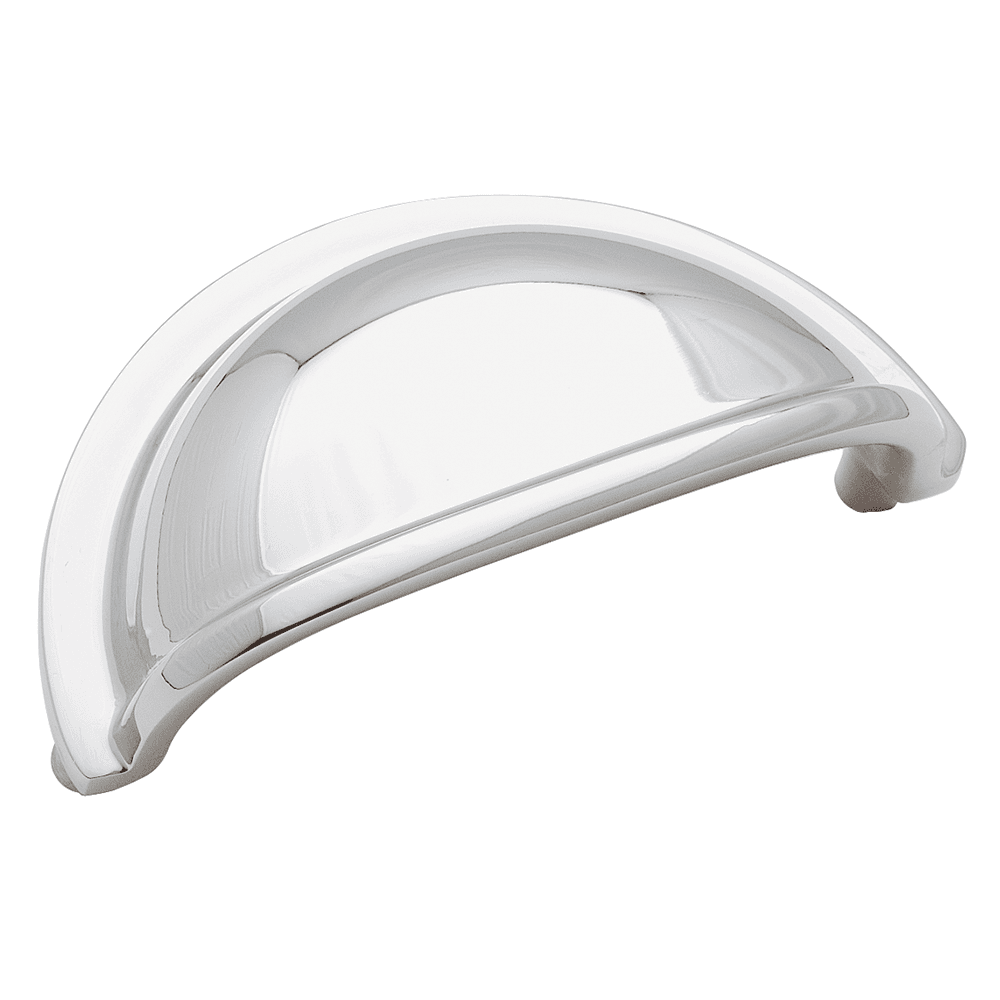 Amerock 3" Solid Brass Cup Pull, Polished Chrome on White Background