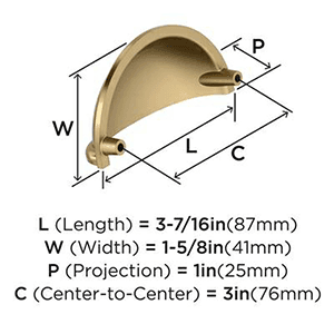 3" Cup Pull, Champagne Bronze, 1-5/8" Width Alt 2 - Image