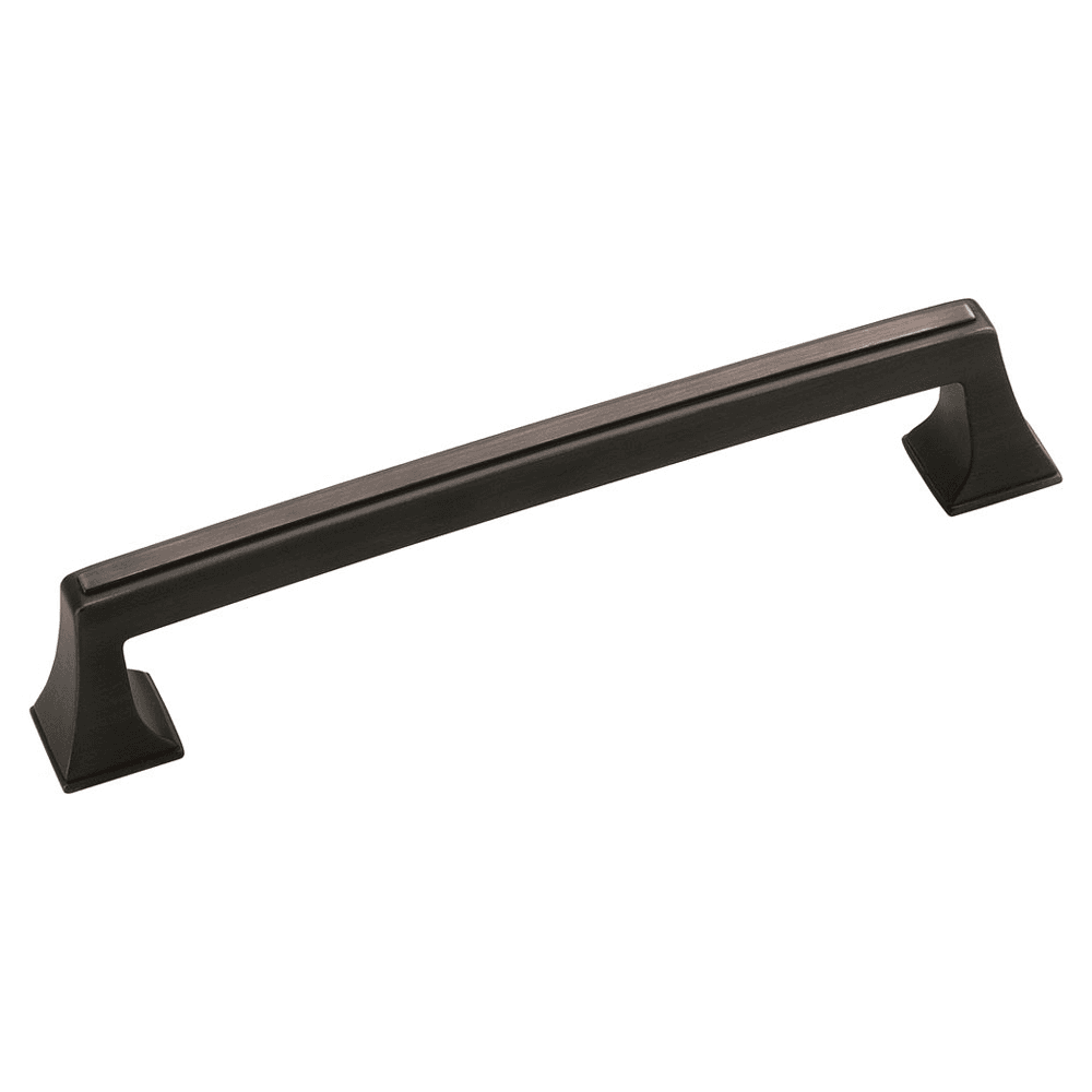 Amerock 160mm Mulholland Square Pull in Oil-Rubbed Bronze on a Wooden Cabinet