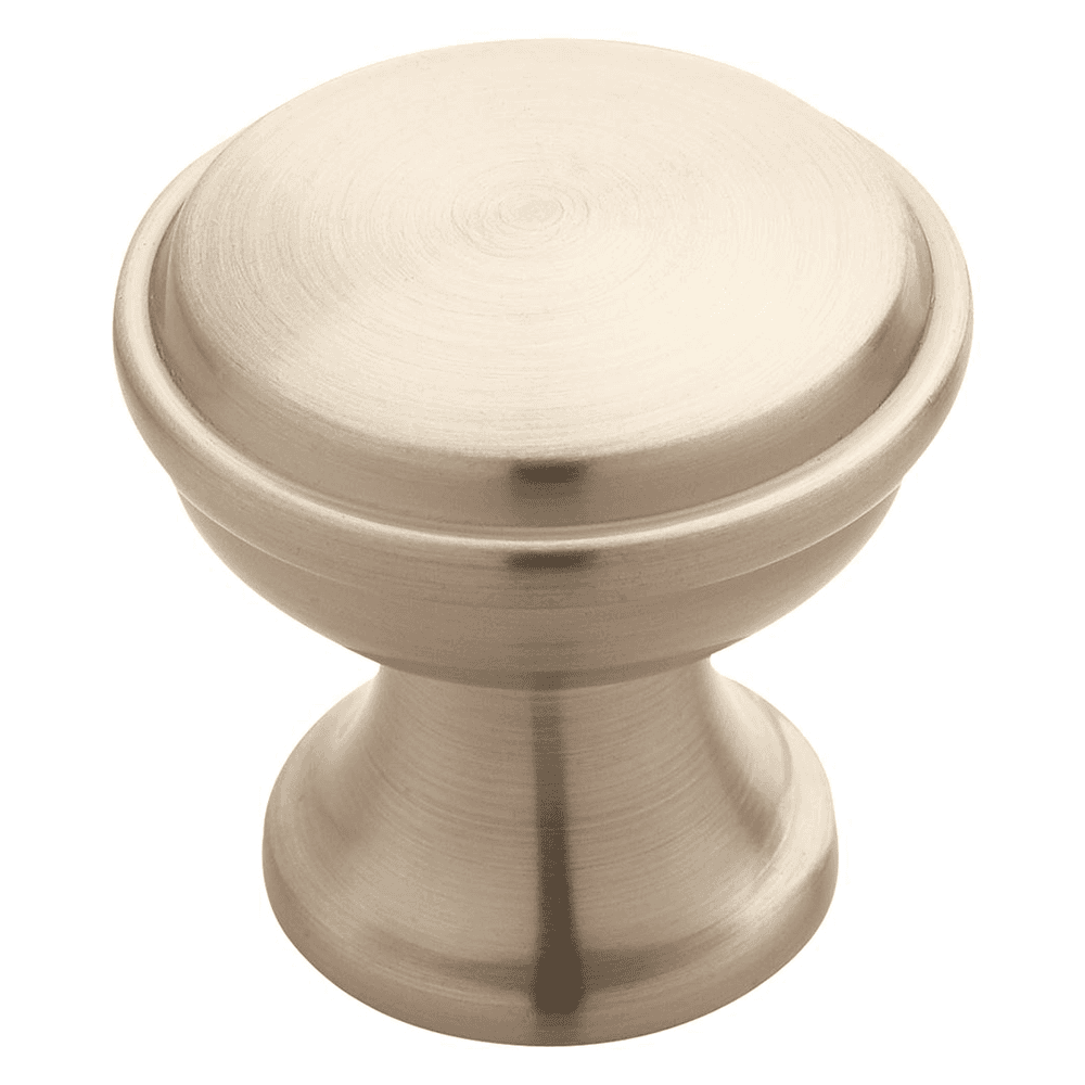 1-3/16" Round Satin Nickel Amerock Knob on White Cabinet