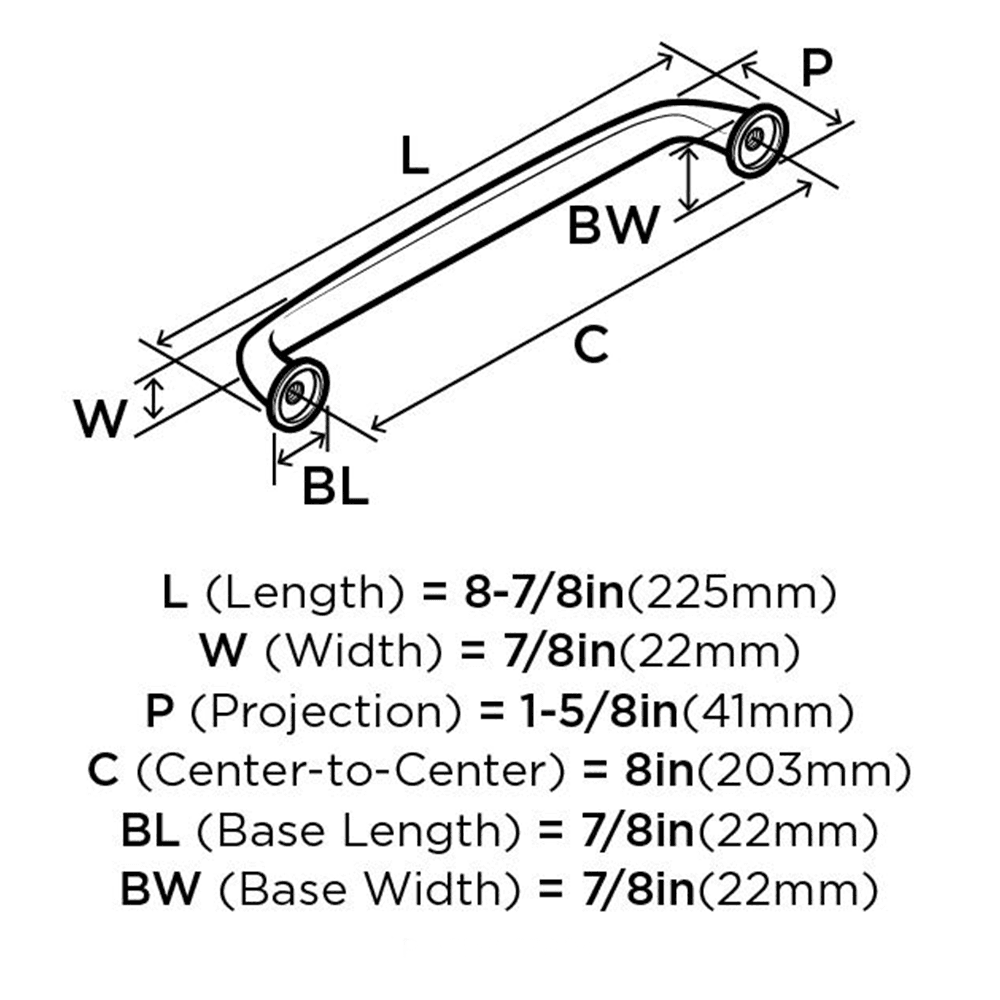 Satin Nickel Kane Appliance Pull 8" Front View