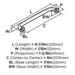 Satin Nickel Kane Appliance Pull 8" Front View