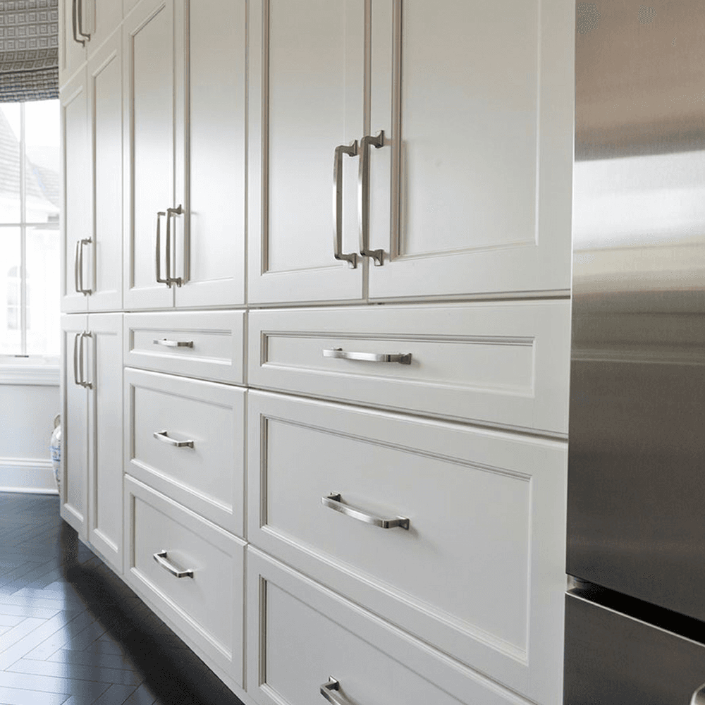Architectural details of Amerock Rochdale Appliance Pull in Satin Nickel finish