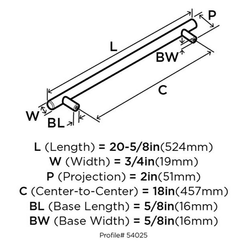 Polished Nickel Bar Pulls Collection Appliance Pull, 18 inches center-to-center