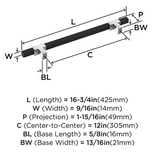 12" Urbanite Appliance Pull, Polished Chrome/Matte Black Alt 2 - Image