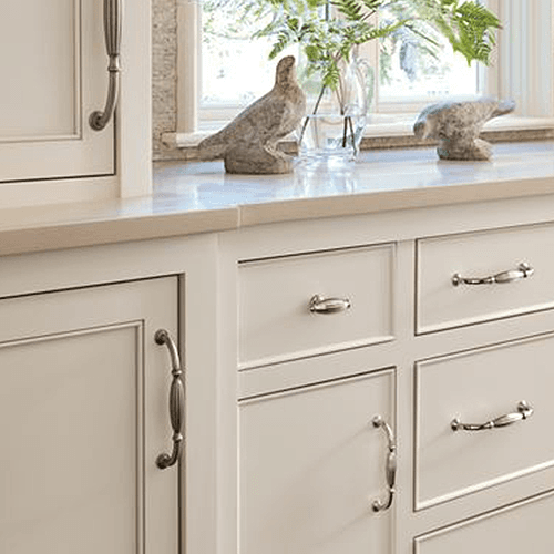 Close-up of Weathered Nickel Handle Pull by Amerock