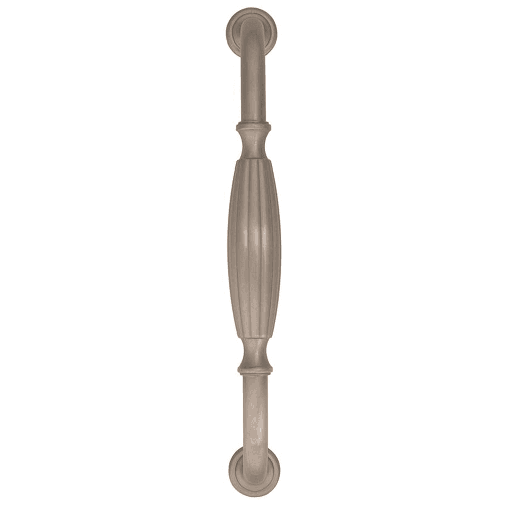 Amerock 8" Blythe Appliance Pull in Satin Nickel on a stainless steel refrigerator