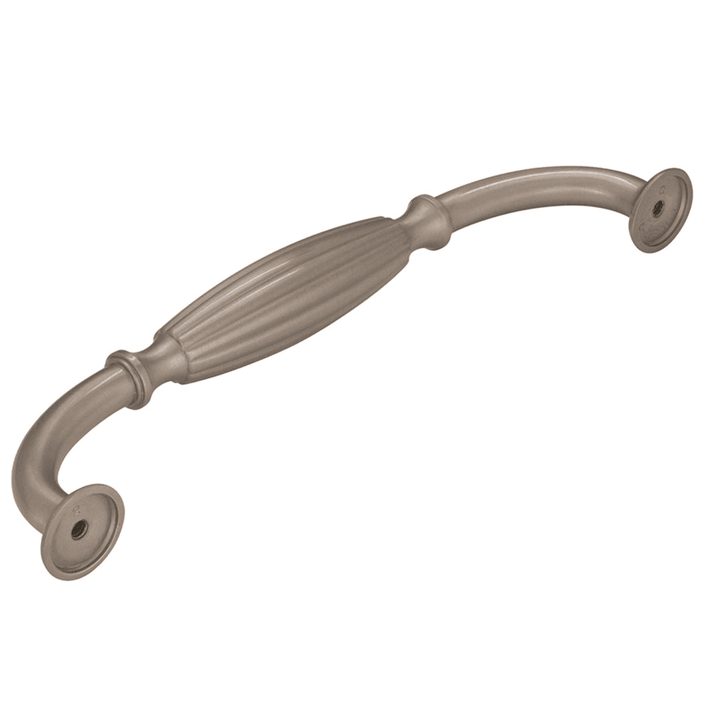 Satin Nickel 8" Blythe Appliance Pull by Amerock on a white cabinet