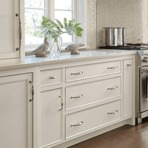 Amerock 12" Blythe Appliance Pull, Weathered Nickel shown in a kitchen drawer