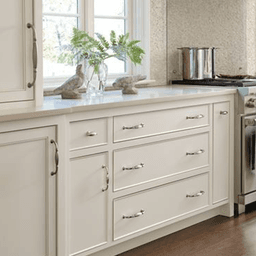 Amerock 12" Blythe Appliance Pull, Weathered Nickel shown in a kitchen drawer