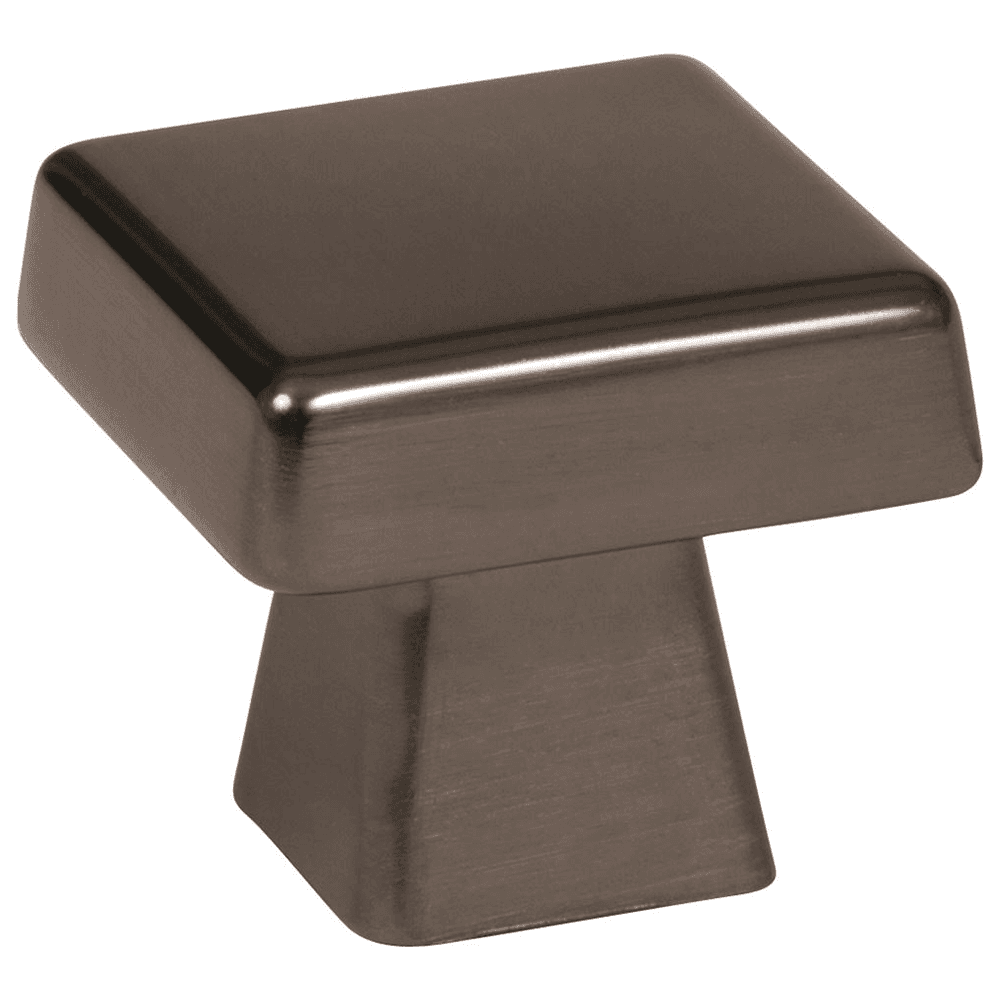 1-3/16" square knob in Gunmetal finish by Amerock's Blackrock collection for a lasting impression