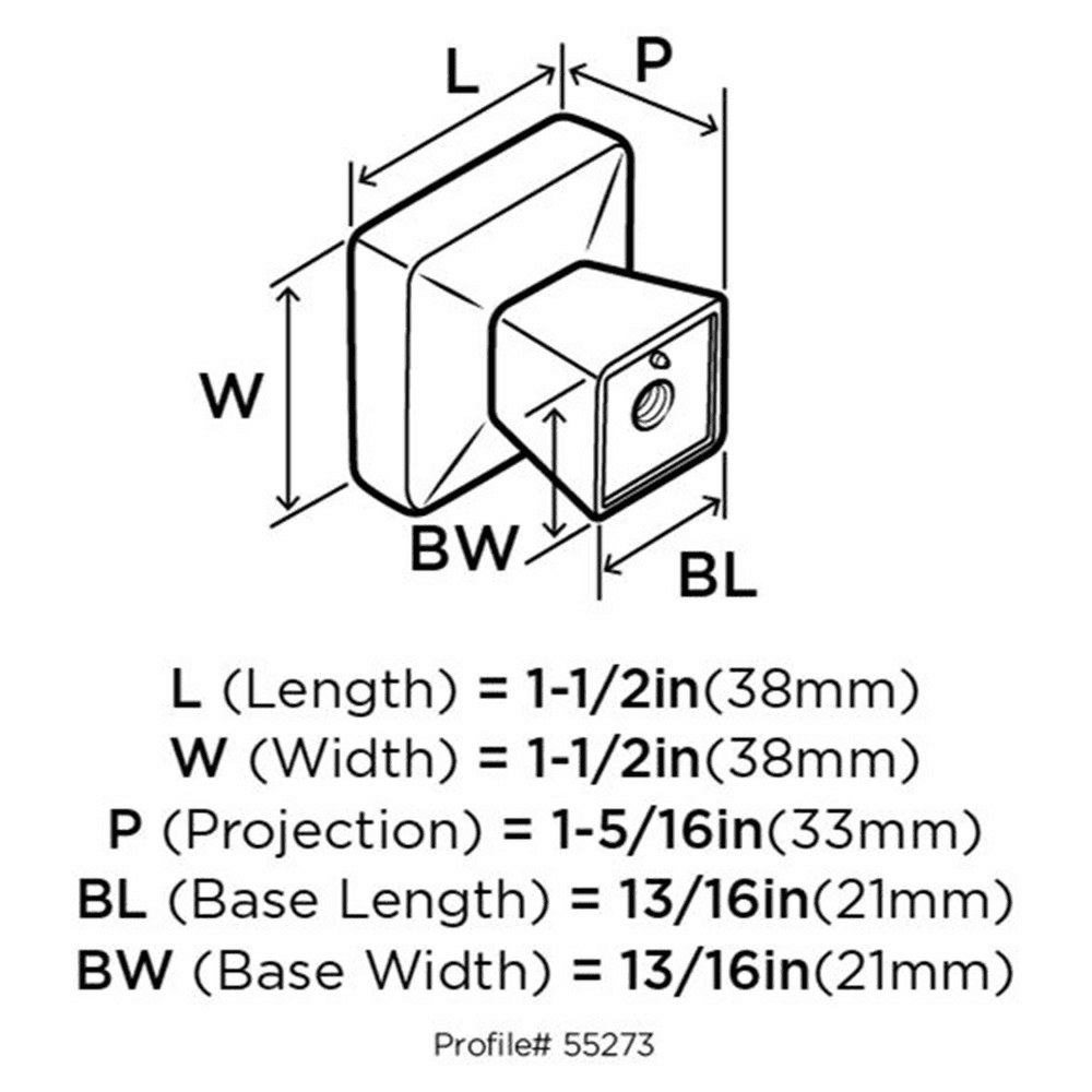 1-1/2" Blackrock™ Square Knob, Satin Nickel - Alt Image 2