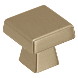 Amerock 1-1/2" Blackrock Square Knob in Golden Champagne finish on a white cabinet door