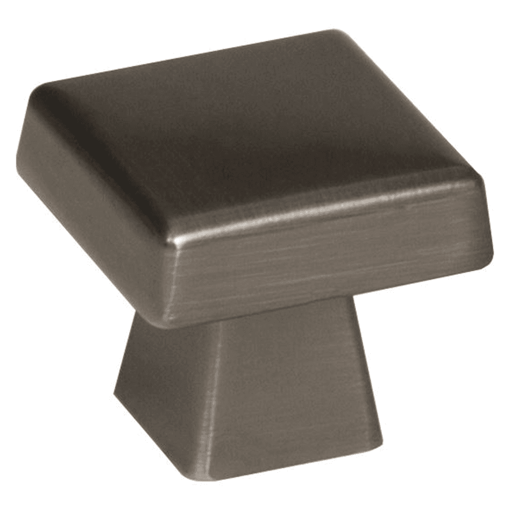 Amerock 1-1/2" Blackrock Square Knob in Gunmetal Finish on Dark Wood Cabinet