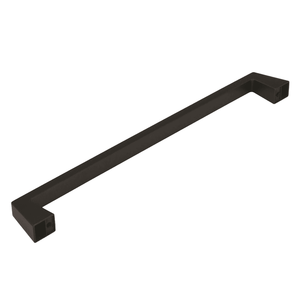 Amerock Blackrock Appliance Pull in Black Bronze finish on a dark wood cabinet door