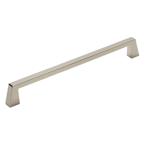 Amerock Blackrock 12" Appliance Pull in Polished Nickel finish on a black background with soft golden undertones