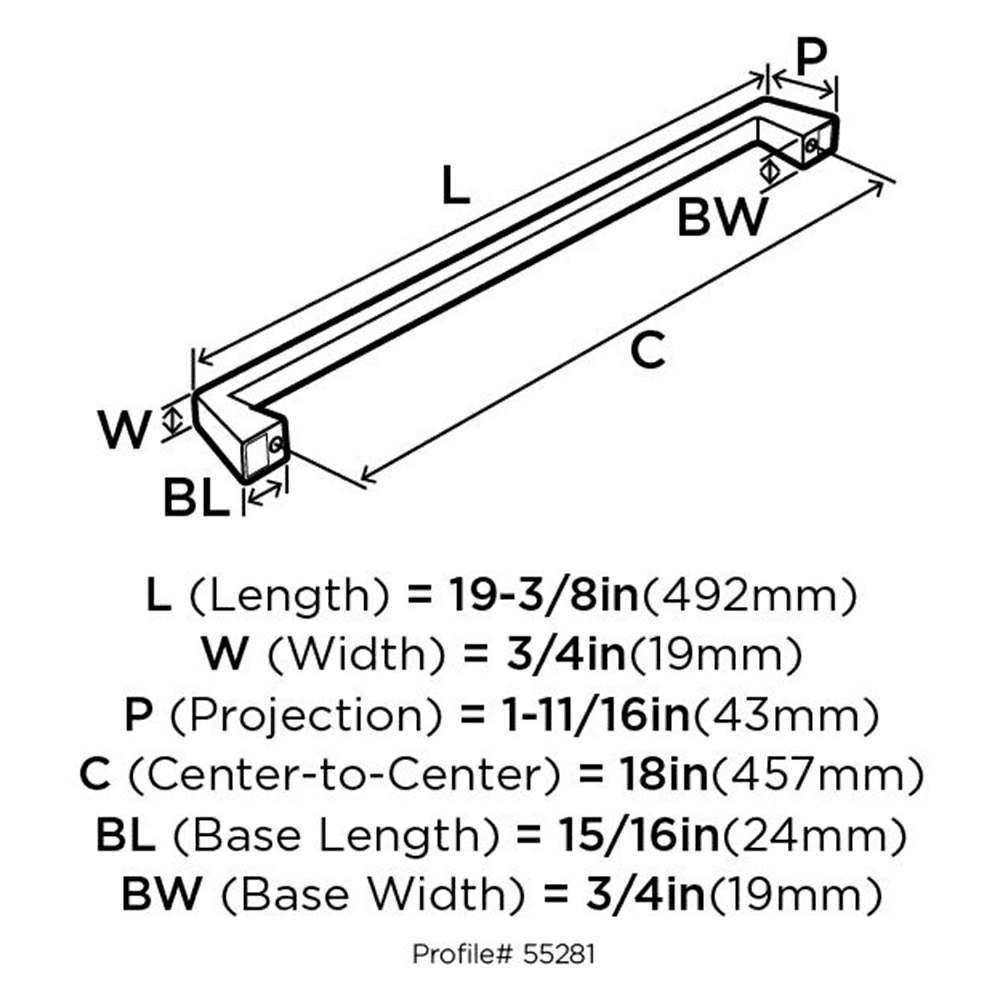 Polished Nickel Amerock Blackrock Appliance Pull, 18 inch center-to-center