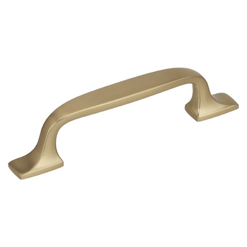 3-inch Highland Ridge Handle Pull in Golden Champagne finish on a white kitchen cabinet