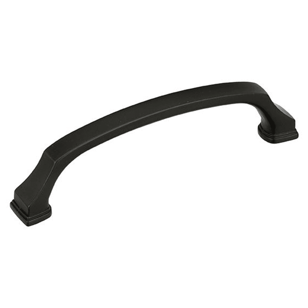 Amerock Revitalize Handle Pull in Oil-Rubbed Bronze finish on modern kitchen cabinet.